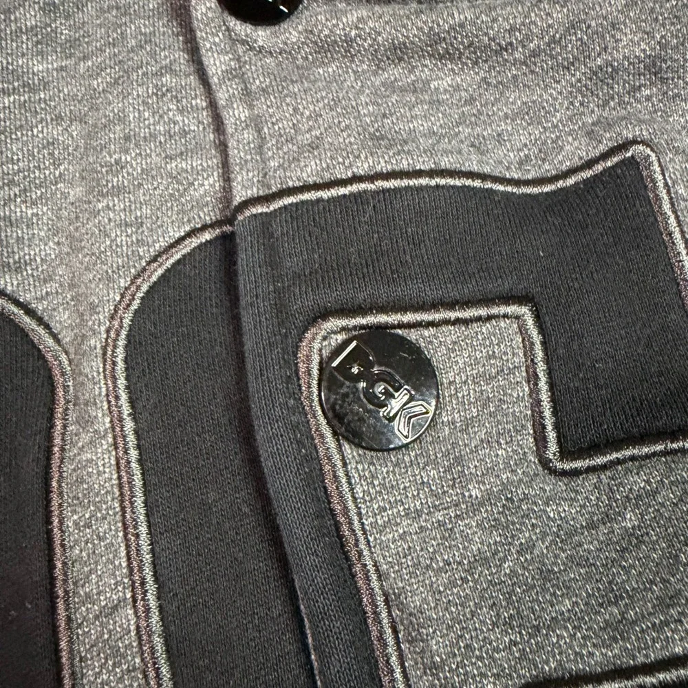 DGK Varsity Jacket Mens XL Gray Black Hooded Snap Front Dirty Ghetto Kids Fleece